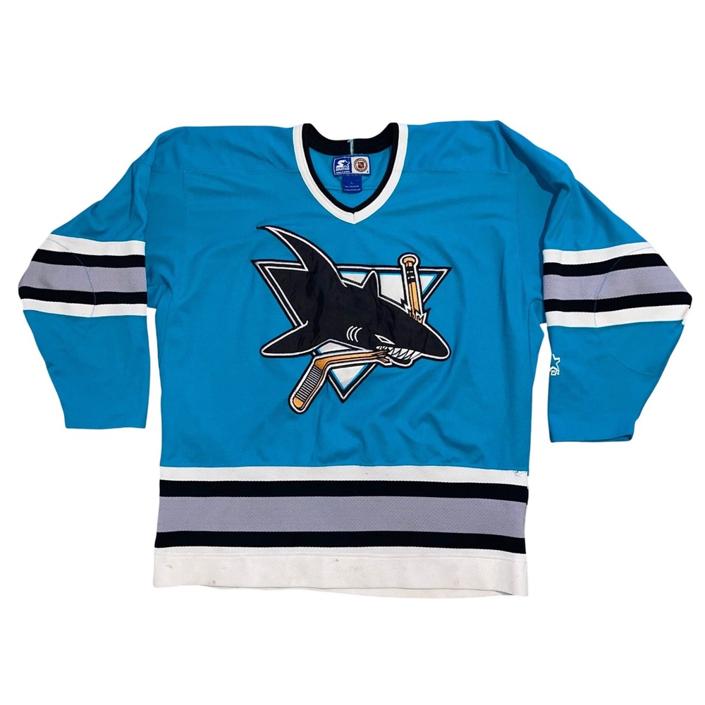 Vintage Starter San Jose Sharks NHL Jersey Mens Large Teal Hockey 90s Western